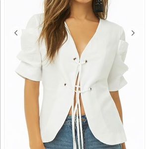 Hers & Mine double tie front top puffy sleeves